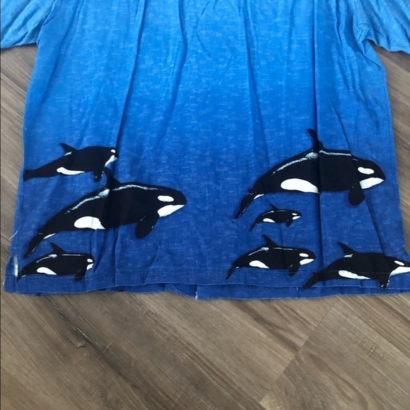 Sea World Blue Ombré Ocean Orca Print Short Sleeve Button Down Men XXL - Picture 4 of 6